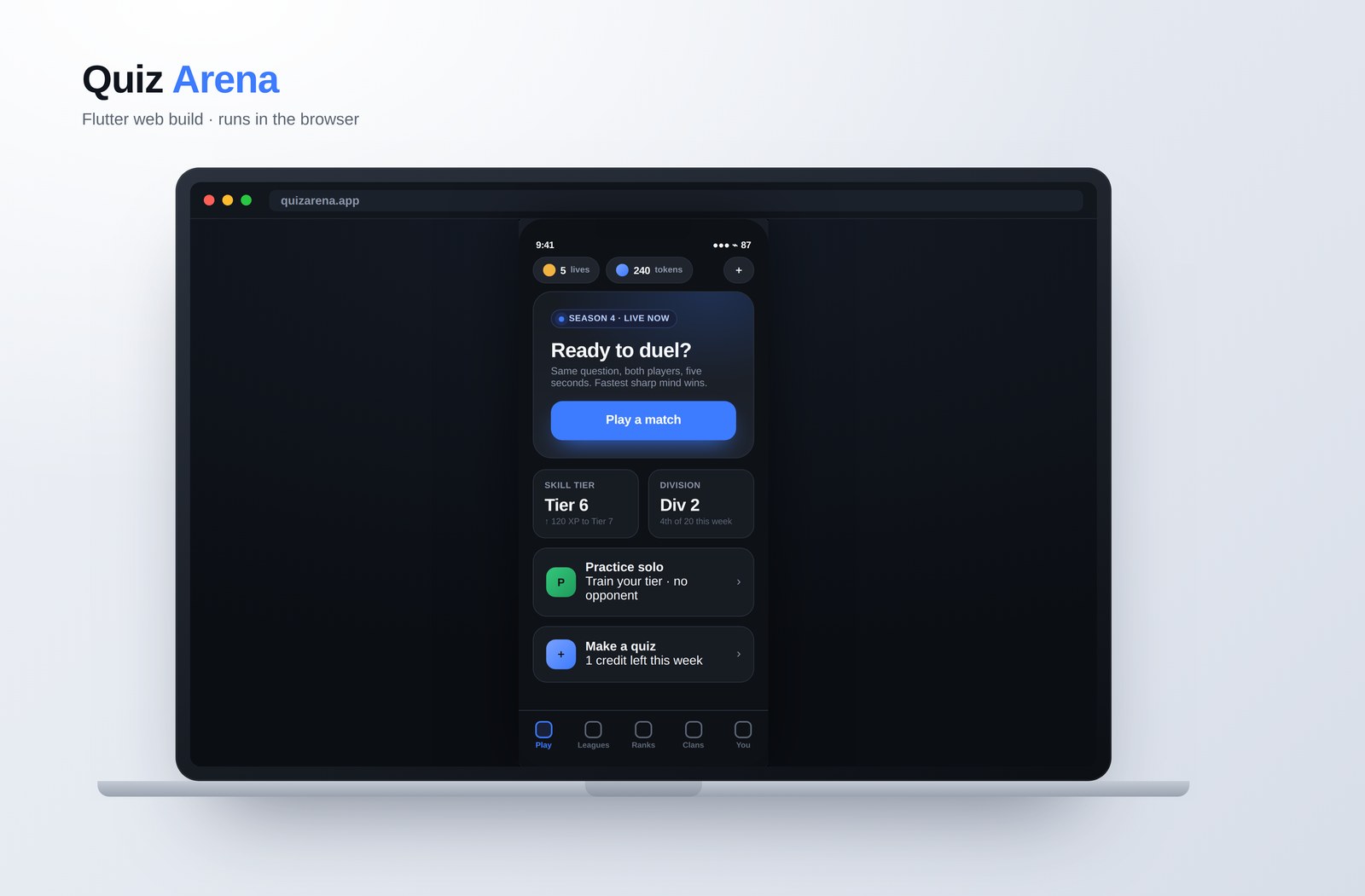 Quiz Arena — Flutter web build — runs in the browser